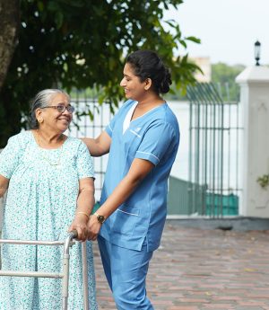 Female caregiver and old women